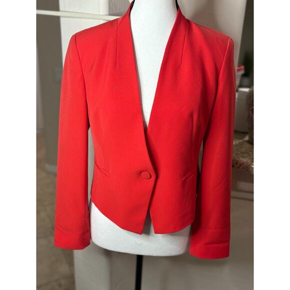 RACHEL Rachel Roy Blazer Womens 6 Red Career Cropped Collection Collarless - Picture 3 of 4